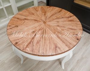 Round table handcrafted with olive wood and additional extensions