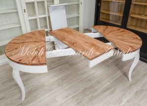 Round table handcrafted with olive wood and additional extensions