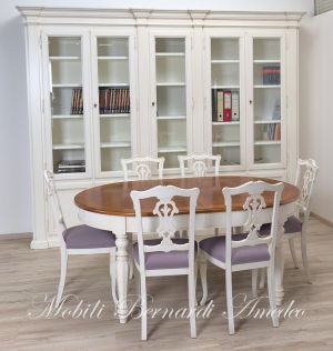 TA987 Tavolo ovale in noce con gambe bianche 2 allunghi