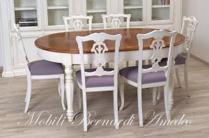 TA987 Tavolo ovale in noce con gambe bianche 2 allunghi