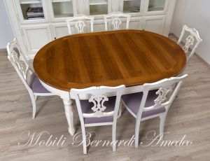 TA987 Tavolo ovale in noce con gambe bianche 2 allunghi