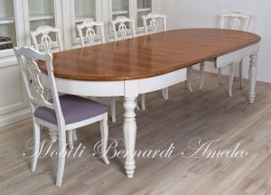 TA987 Tavolo ovale in noce con gambe bianche 2 allunghi