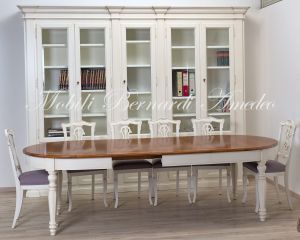 TA987 Tavolo ovale in noce con gambe bianche 2 allunghi