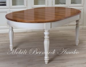 TA987 Tavolo ovale in noce con gambe bianche 2 allunghi