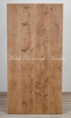 Tavolo in legno massiccio di abete stile country rustico con piano in legno antico piallato e spazzolato