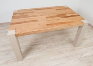 Tavolo in legno massello di olmo stile moderno con gambe in ferro colore chiaro produzione artigianale