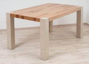 Tavolo in legno massello di olmo stile moderno con gambe in ferro colore chiaro produzione artigianale