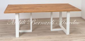 Modern type table handcrafted with solid olive wood and white iron legs