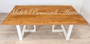 Modern type table handcrafted with solid olive wood and white iron legs
