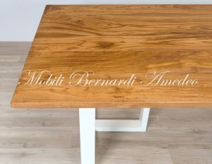 Modern type table handcrafted with solid olive wood and white iron legs