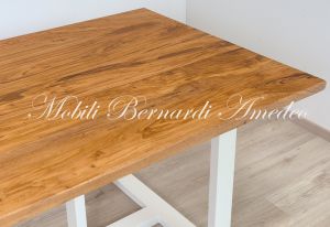 Modern type table handcrafted with solid olive wood and white iron legs