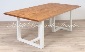 Modern type table handcrafted with solid olive wood and white iron legs