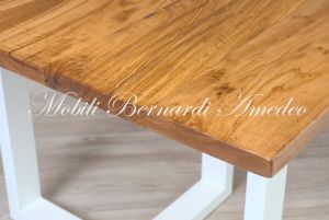 Modern type table handcrafted with solid olive wood and white iron legs