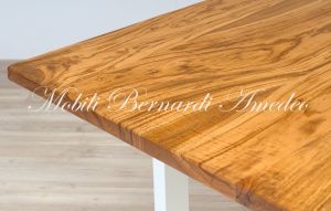 Modern type table handcrafted with solid olive wood and white iron legs