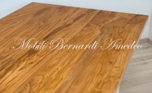 Modern type table handcrafted with solid olive wood and white iron legs