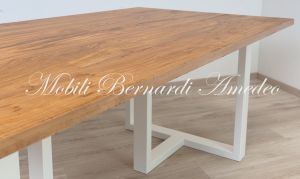 Modern type table handcrafted with solid olive wood and white iron legs