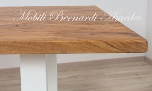 Modern type table handcrafted with solid olive wood and white iron legs