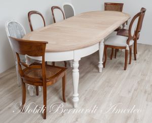 TA86 4TL Tavolo Ovale 4 Prolunghe Rovere Chiaro Gambe Tornite Bianche 130x100 13