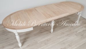 TA86 4TL Tavolo Ovale 4 Prolunghe Rovere Chiaro Gambe Tornite Bianche 130x100 16