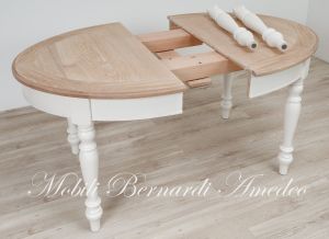 TA86 4TL Tavolo Ovale 4 Prolunghe Rovere Chiaro Gambe Tornite Bianche 130x100 24