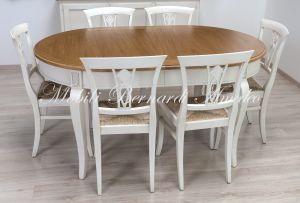 TA975 Tavolo ovale con allunghe finitura bianco top rovere