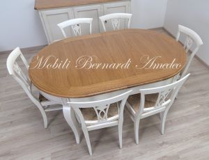 TA975 Tavolo ovale con allunghe finitura bianco top rovere