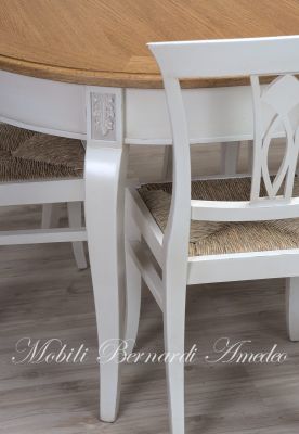 TA975 Tavolo ovale con allunghe finitura bianco top rovere