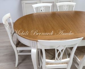 TA975 Tavolo ovale con allunghe finitura bianco top rovere