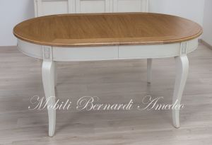 TA975 Tavolo ovale con allunghe finitura bianco top rovere