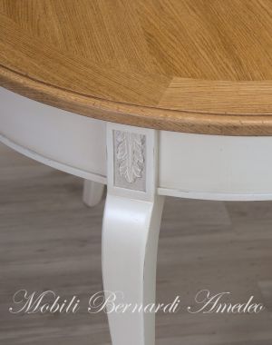 TA975 Tavolo ovale con allunghe finitura bianco top rovere