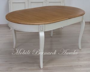 TA975 Tavolo ovale con allunghe finitura bianco top rovere