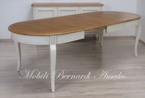 TA975 Tavolo ovale con allunghe finitura bianco top rovere