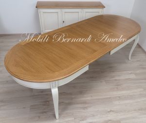 TA975 Tavolo ovale con allunghe finitura bianco top rovere