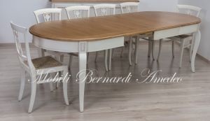 TA975 Tavolo ovale con allunghe finitura bianco top rovere