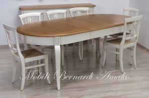 TA975 Tavolo ovale con allunghe finitura bianco top rovere