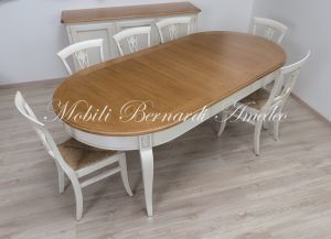 TA975 Tavolo ovale con allunghe finitura bianco top rovere