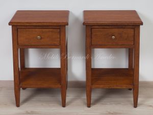 Coffee tables in classic rustic style made of solid walnut wood with drawer and open shelf