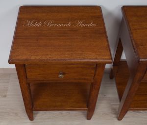 Coffee table in classic rustic style made of solid walnut wood with drawer and open shelf