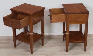 Coffee tables in classic rustic style made of solid walnut wood with drawer and open shelf
