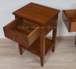 Coffee table in classic rustic style made of solid walnut wood with drawer and open shelf