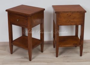 Coffee tables in classic rustic style made of solid walnut wood with drawer and open shelf