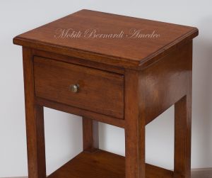Coffee table in classic rustic style made of solid walnut wood with drawer and open shelf