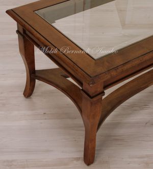 Tavolino rettangolare classico da divano in legno massello con vetro