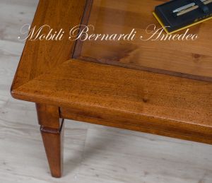 Tavolo bacheca da soggiorno in legno massiccio con cassetto