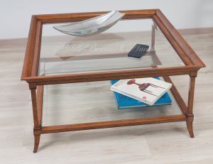 Tavolino da salotto stile classico contemporaneo con doppio ripiano in vetro