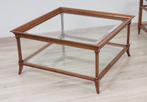 Tavolino da salotto stile classico contemporaneo con doppio ripiano in vetro
