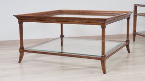 Tavolino da salotto stile classico contemporaneo con doppio ripiano in vetro