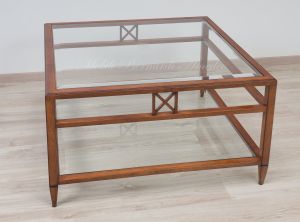 Tavolino quadrato da salotto stile classico con piani in vetro