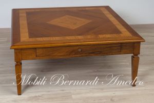 Classic style large square coffee table in inlaid solid wood