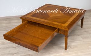 Classic style large square coffee table in inlaid solid wood
